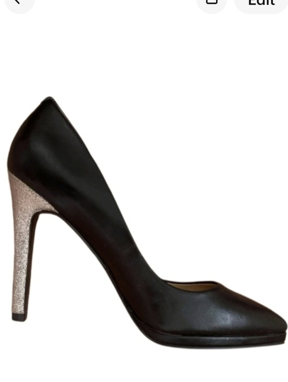 CHARLES By Charles David Black Leather Platform Pump Embellished Glitter Heel 8.